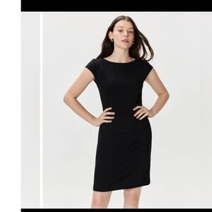 Quince Womens Sheath Dress Sz S Black Cap Sleeve Pockets Office